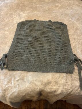 Max Studio Olive Green Open-Knit Crew Sweater with Side Ties